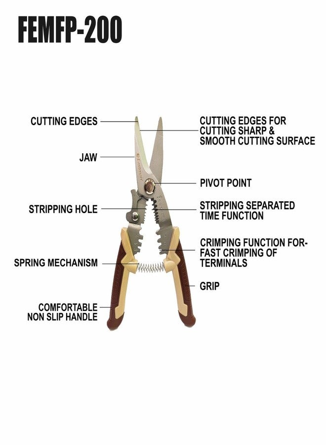 إيست مان كماشة إيستمان متعددة الوظائف 3 في 1 - أداة كهربائية للتثبيت والقطع والتقشير للأسلاك، مصنوعة من الفولاذ المقاوم للصدأ، بتصميم مريح (FEMFP-200) - Image 3